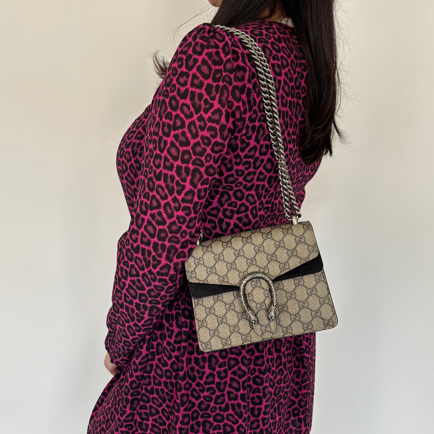 Gucci GG Supreme and Black Suede Mini Dionysus Bag