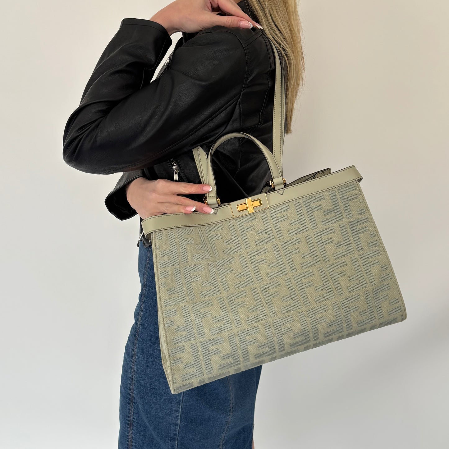 Fendi Green Tea Peekaboo FF Logo X-Tote