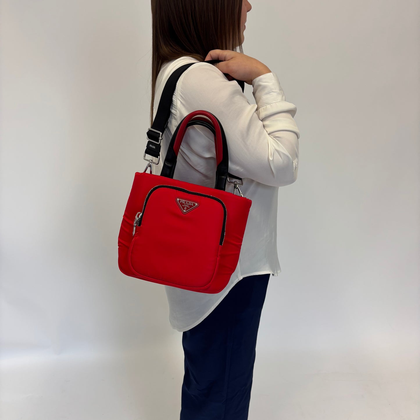 Prada Pocket Small Cargo Tote Red Tessuto Nylon