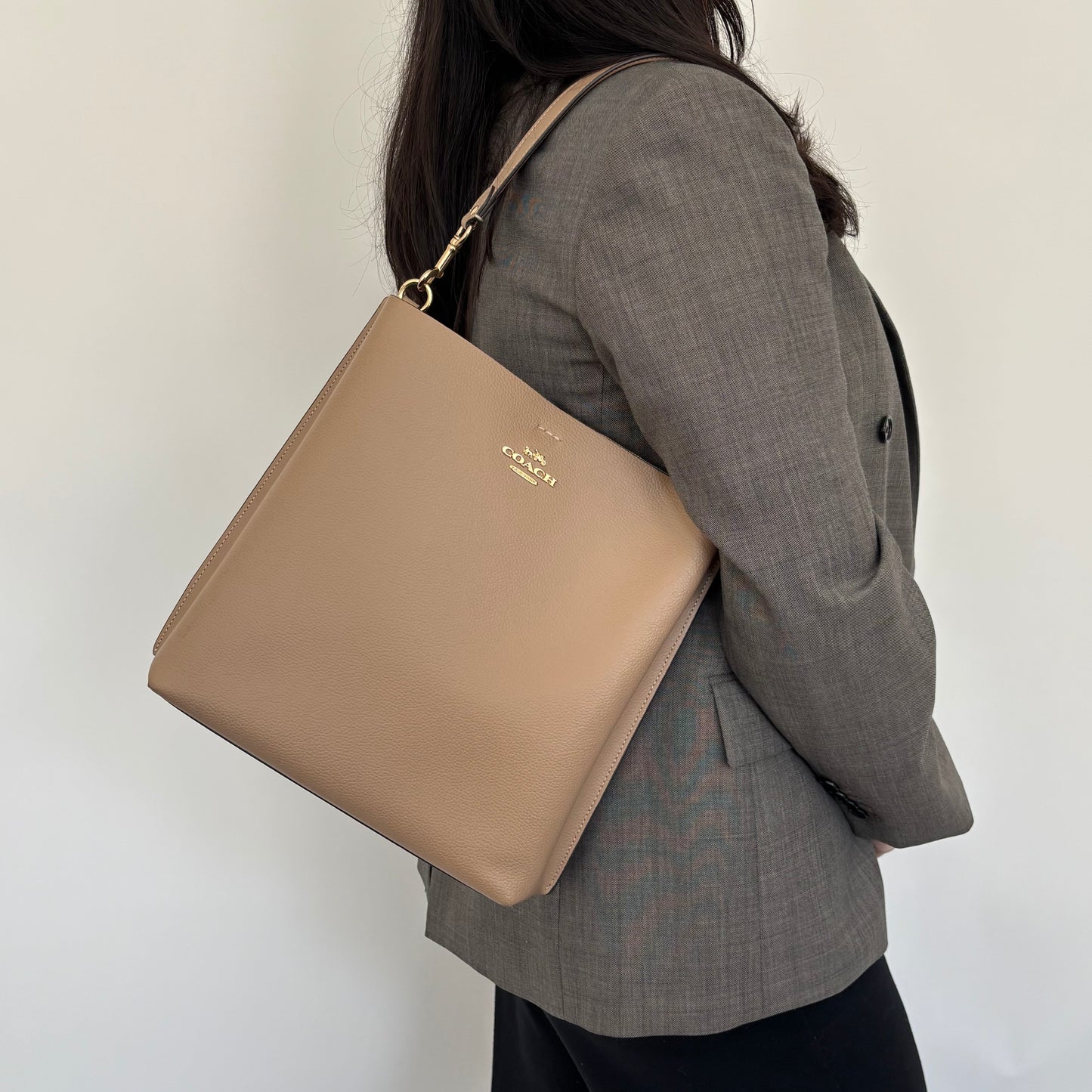 Coach Beige Leather Town Bucket Bag