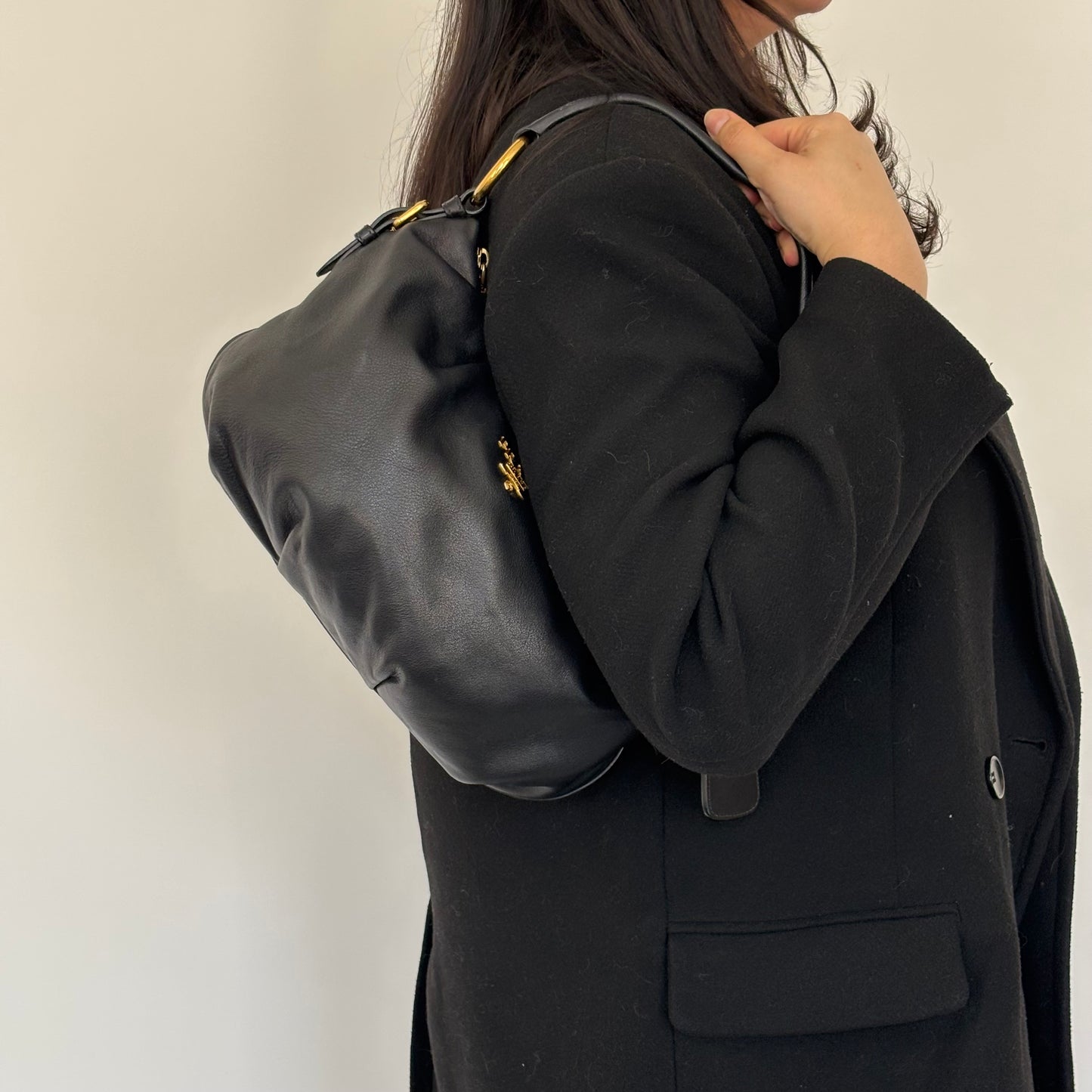 Prada Black Leather Vintage Shoulder Bag (2)