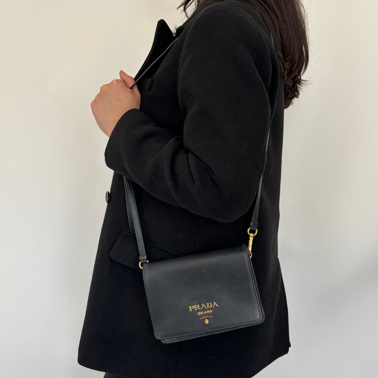 Prada Black Vitello Daino Flap Crossbody Bag