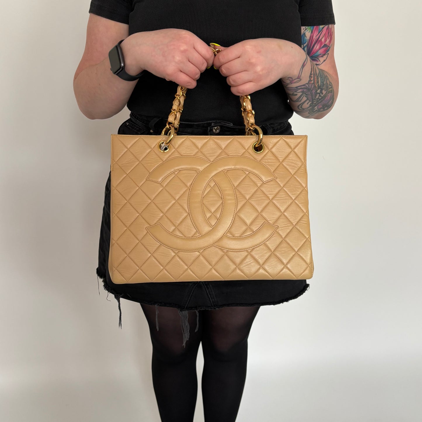 Chanel Beige Leather GHW Vintage Grand Timeless Tote 1996/97