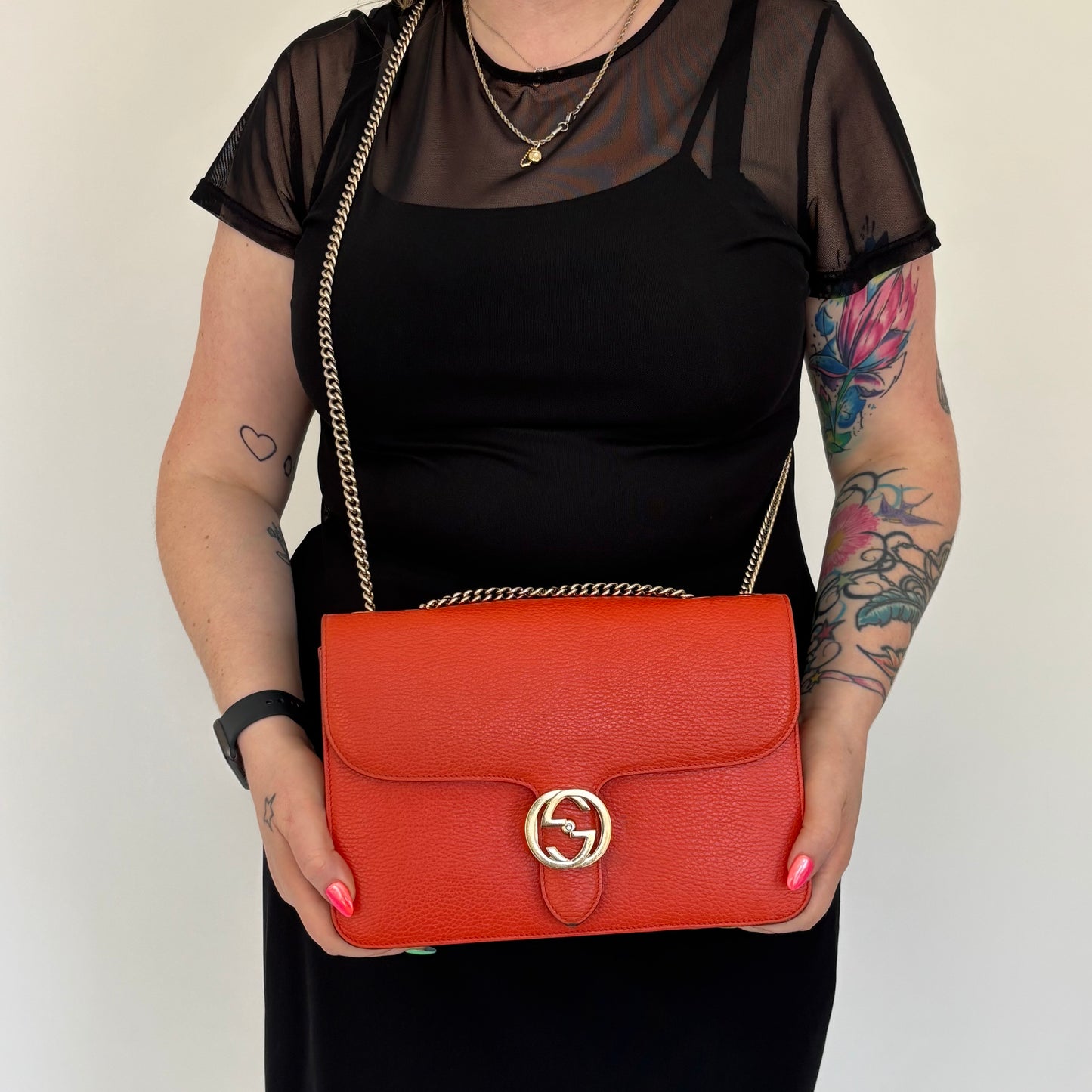 Gucci Interlocking G Shoulder Bag Orange Leather