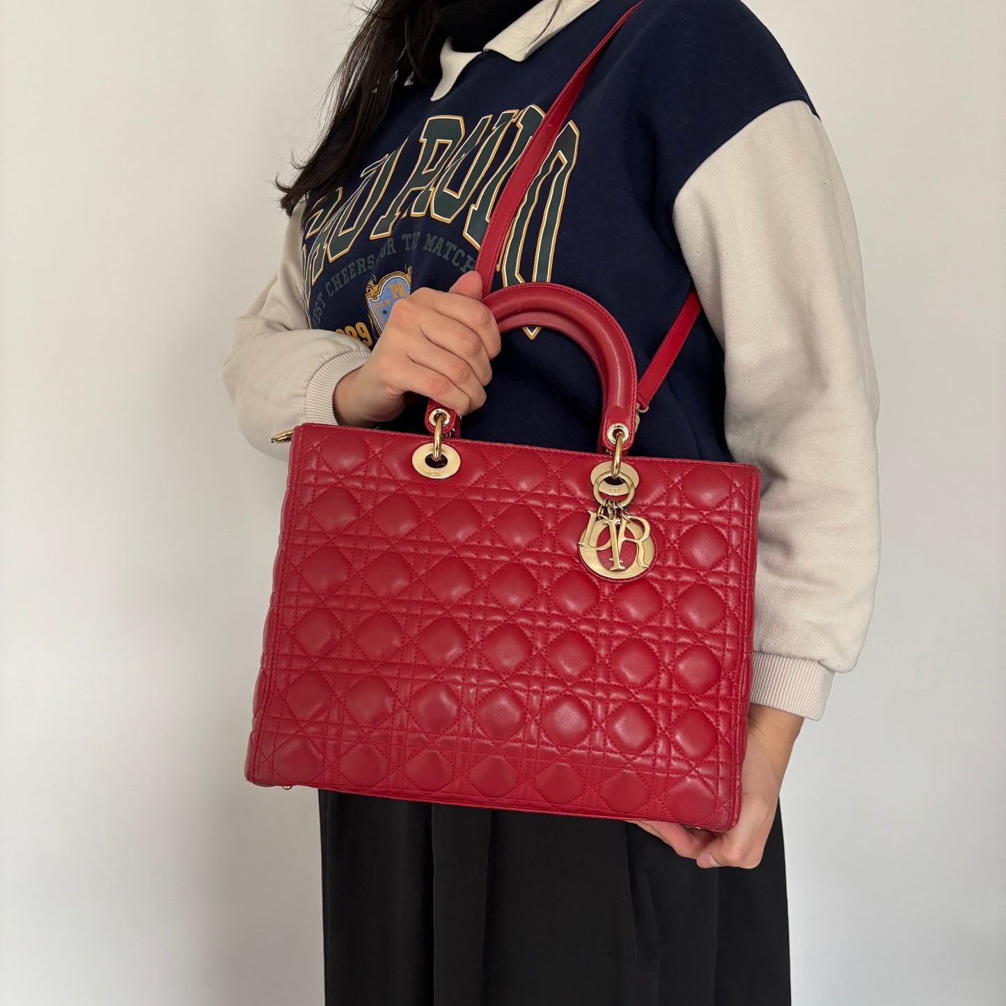 Dior Lady Dior Red Lambskin Large 2013