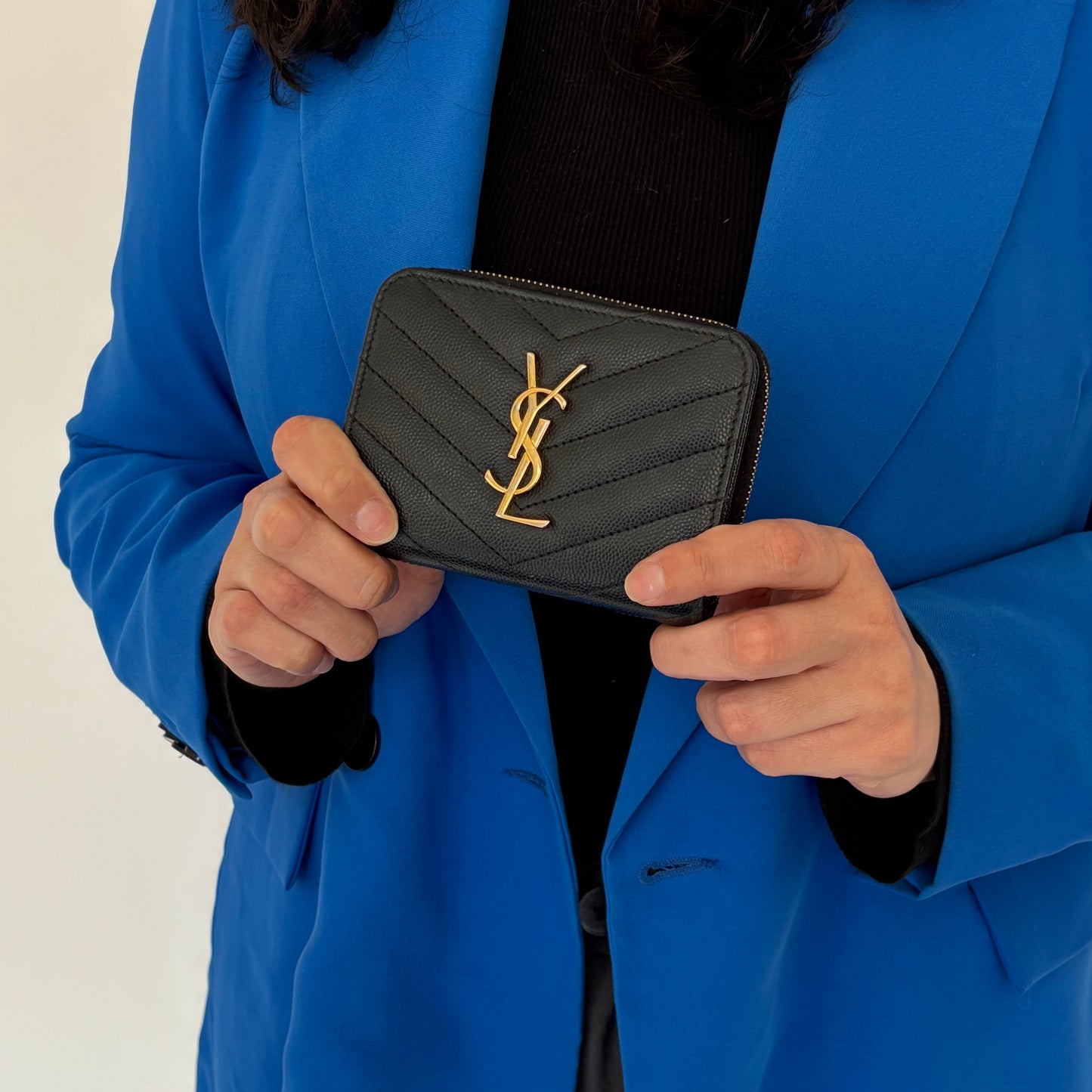 Saint Laurent Black Grain De Poudre Compact Cassandre Wallet