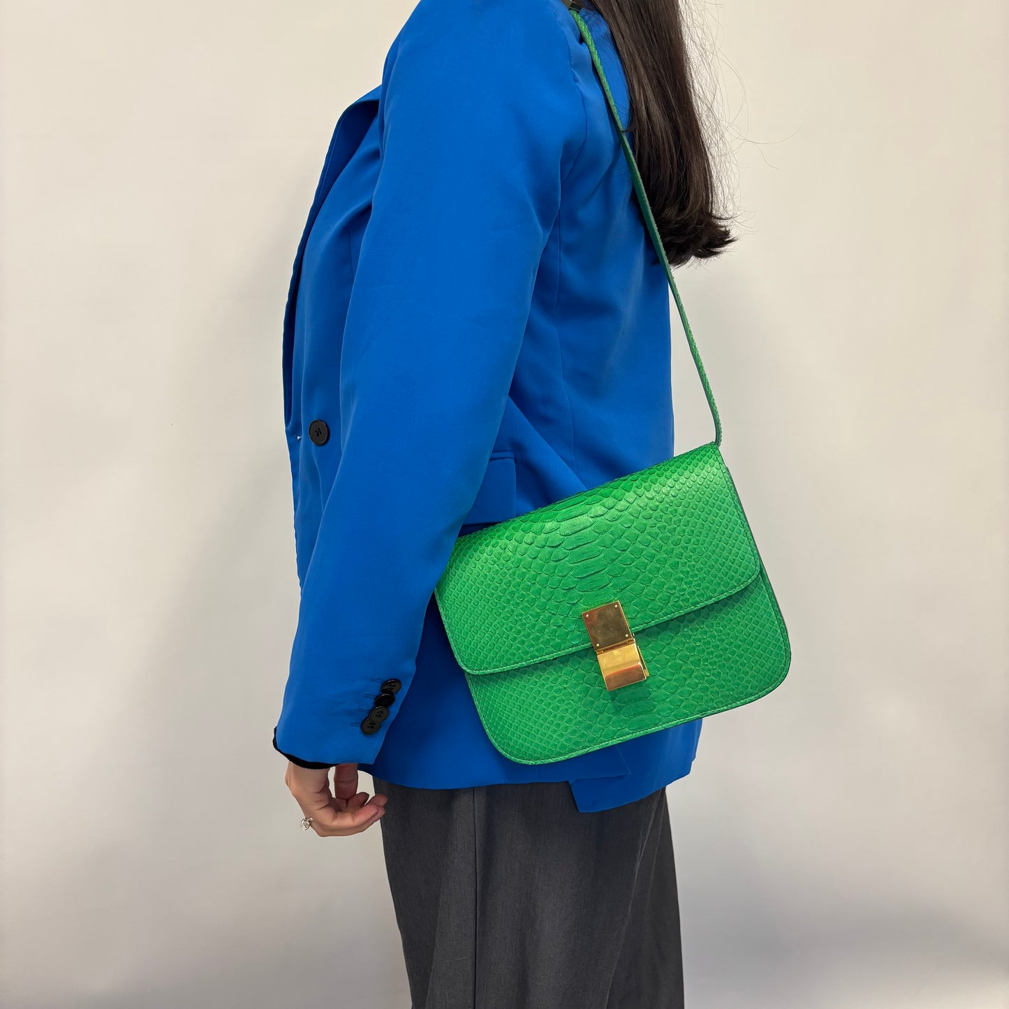 Celine Grass Green Medium Python Box Bag