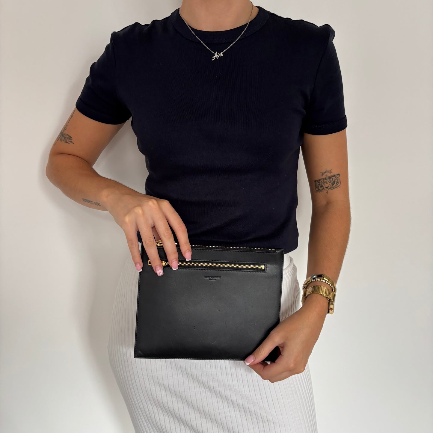 Saint Laurent Black Smooth Leather Paris Pouch With Zips GH