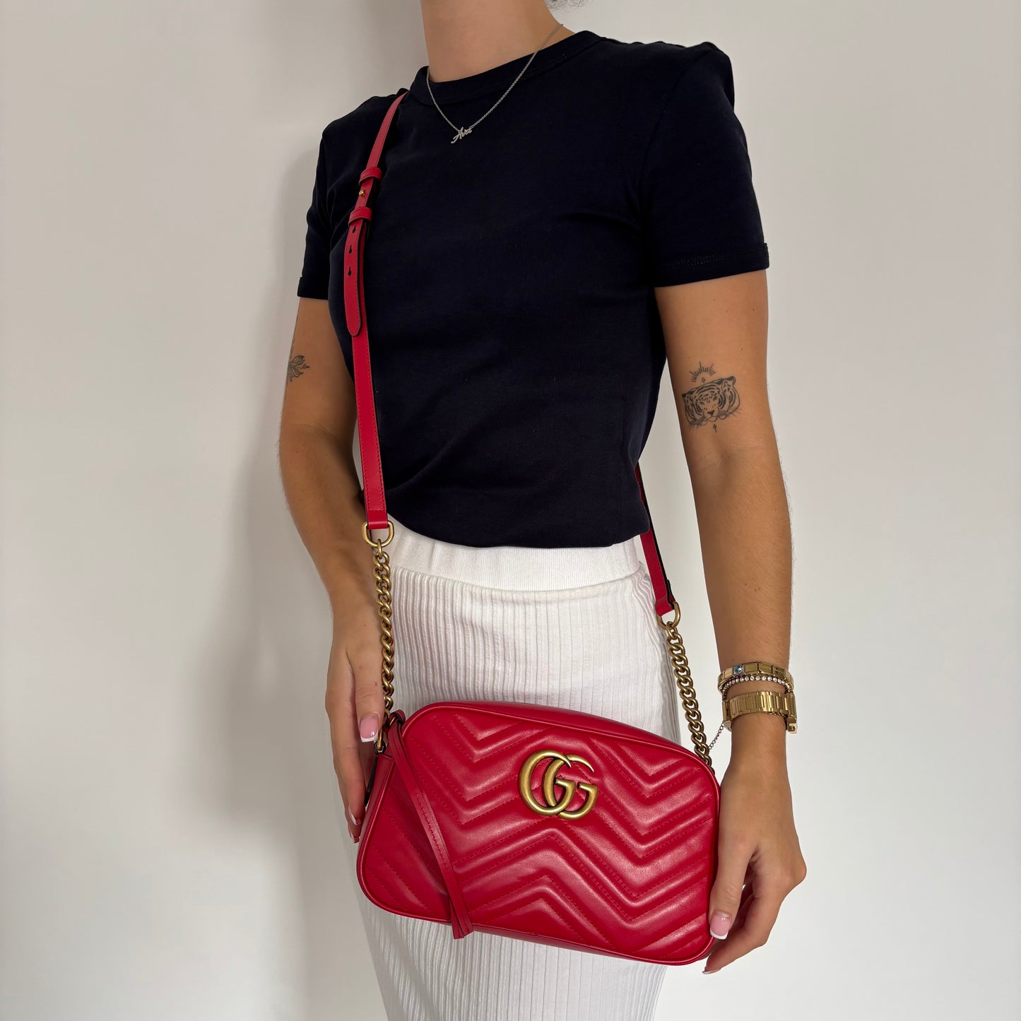 Gucci Marmont Small Camera Bag Red Chevron GH