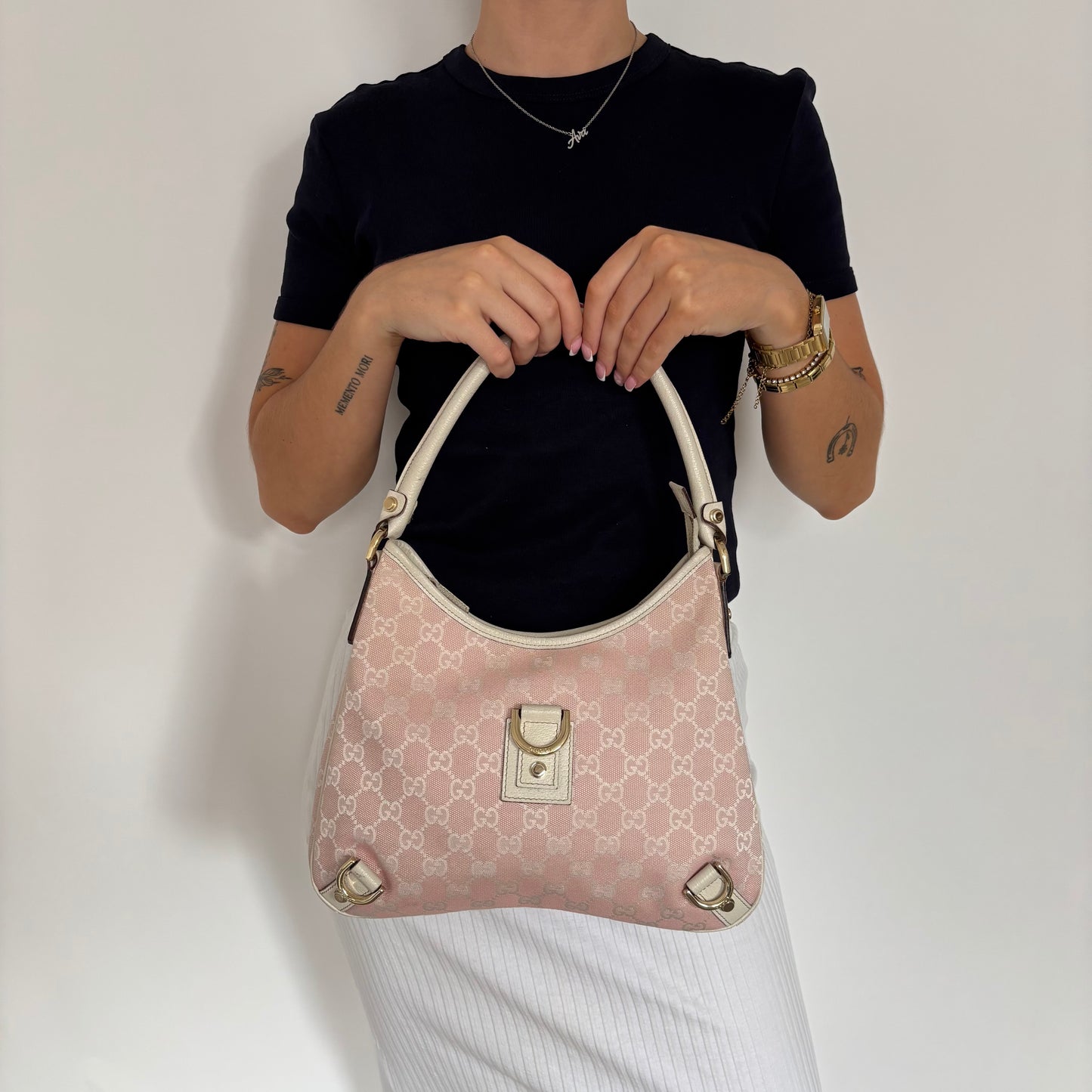 Gucci Abbey D Ring Pink GG Canvas