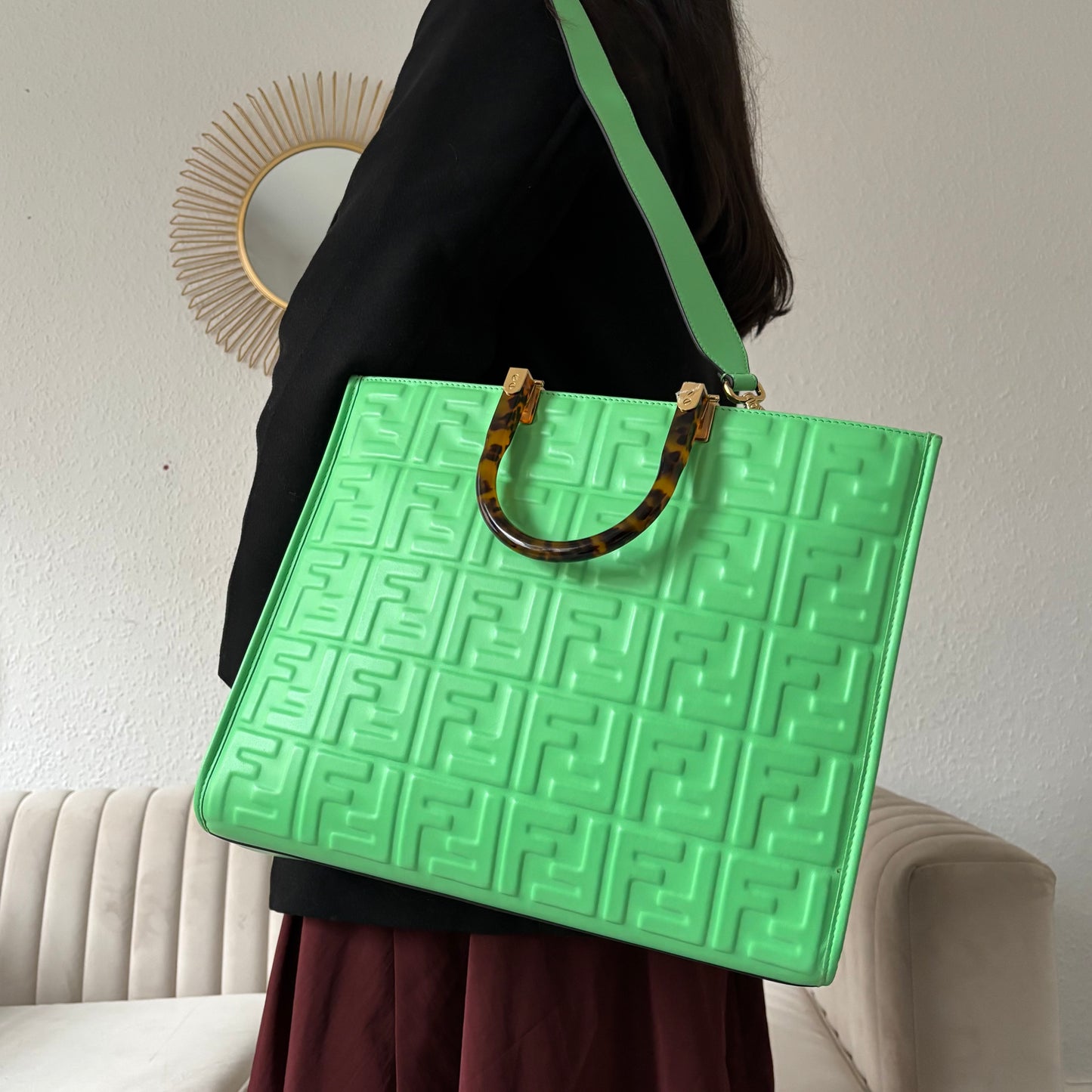 Fendi Edamame Green FF Leather Sunshine Tote