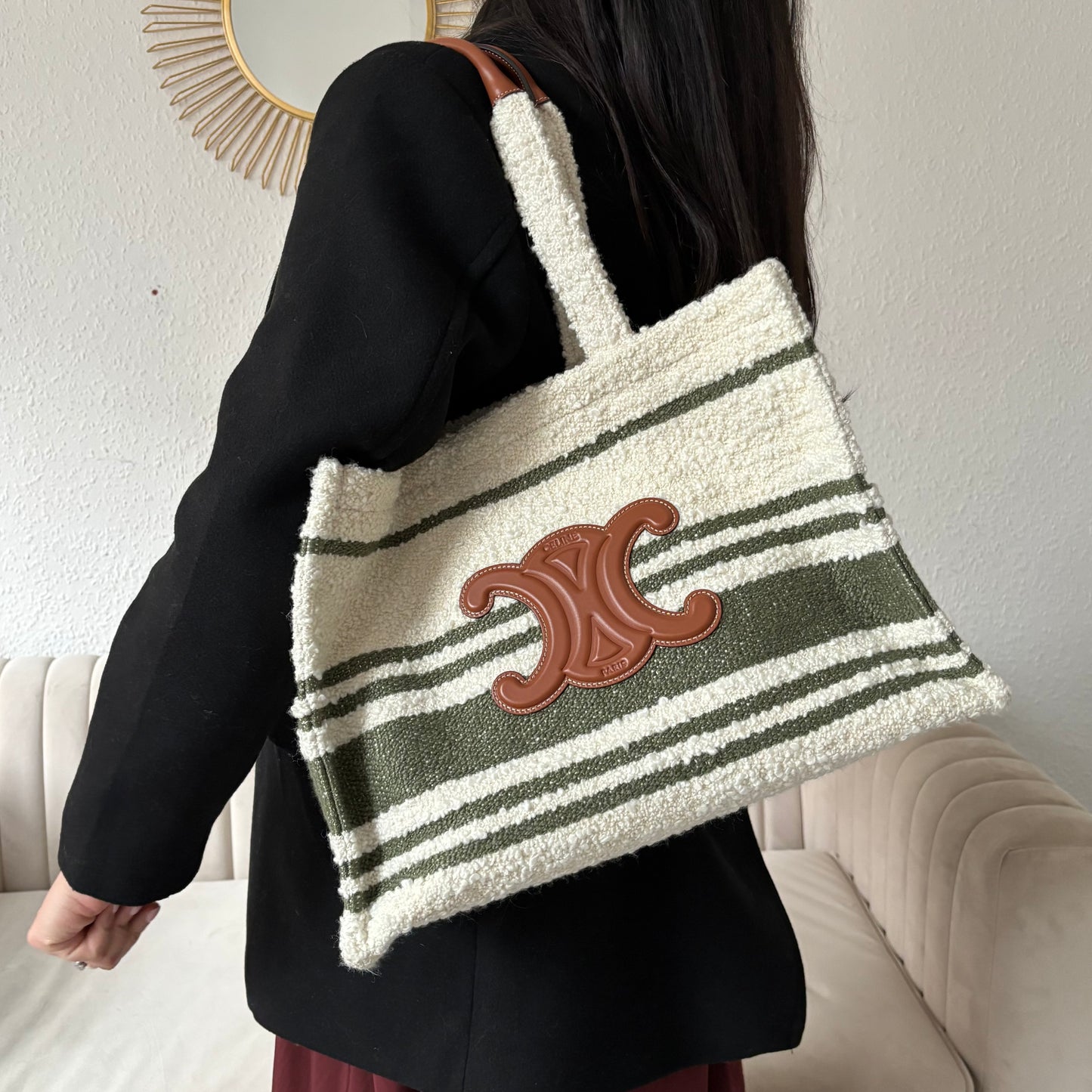 Celine Triomphe Horizontal Cabas Cream and Khaki Cotton 2022