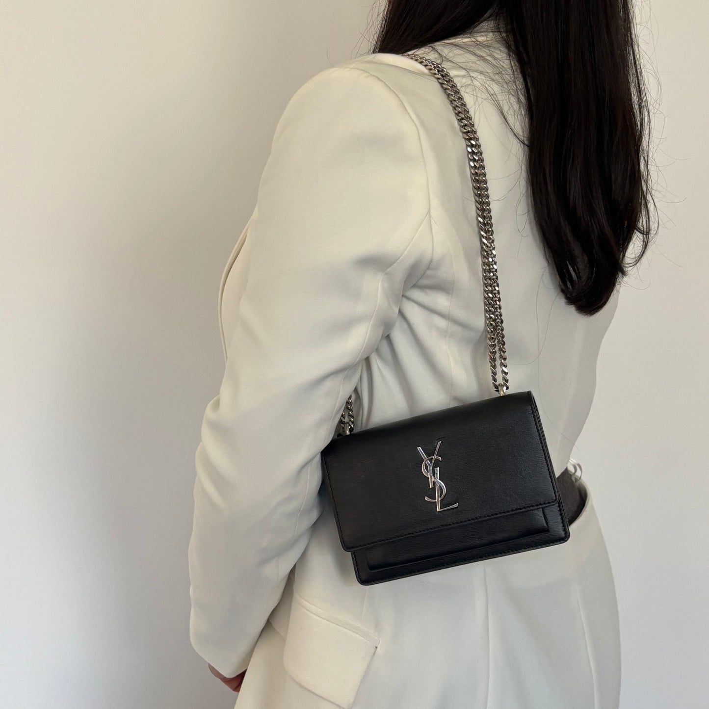 Saint Laurent Sunset Black Leather SHW Mini Bag 2017