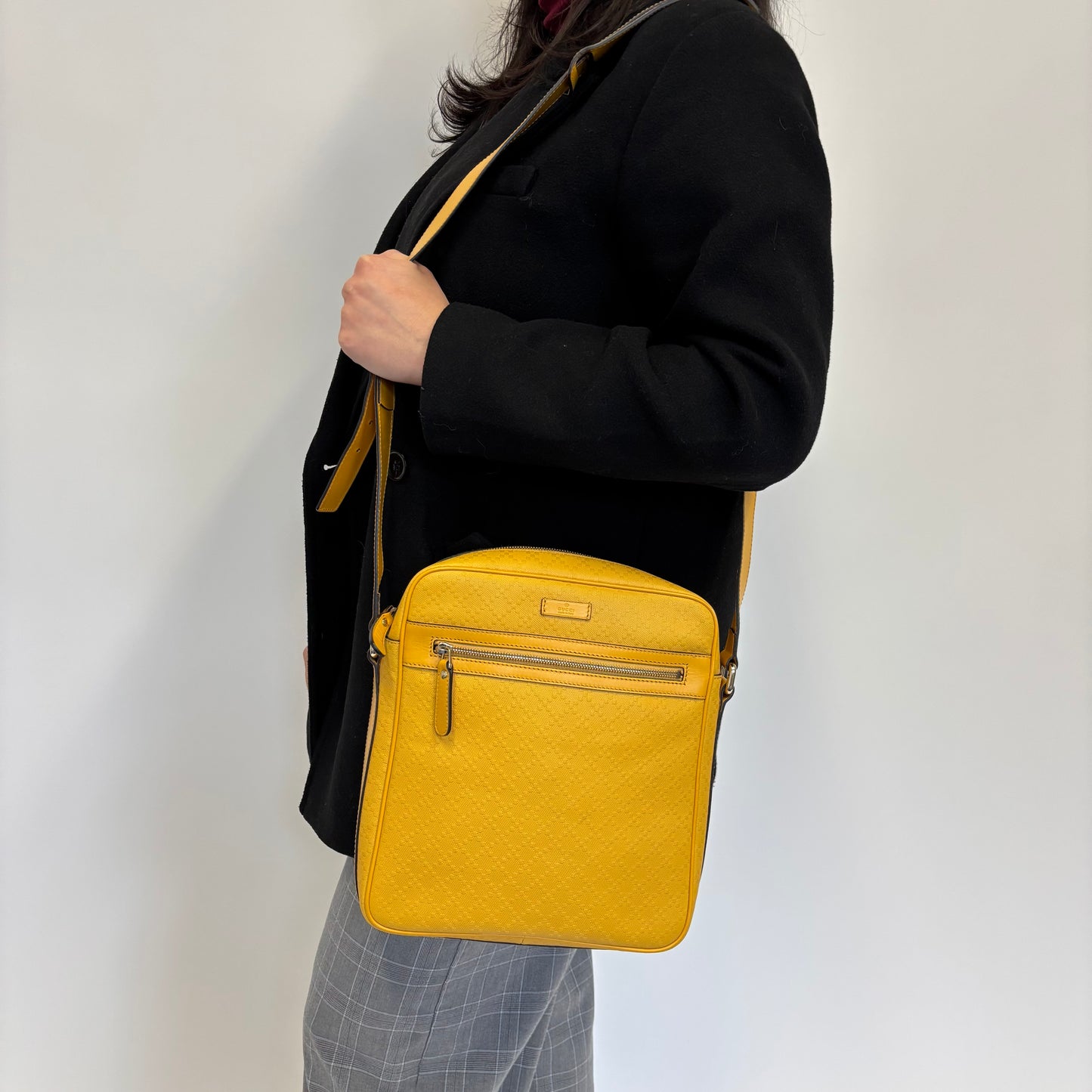 Gucci Yellow Diamante Leather Zipped Messenger Bag