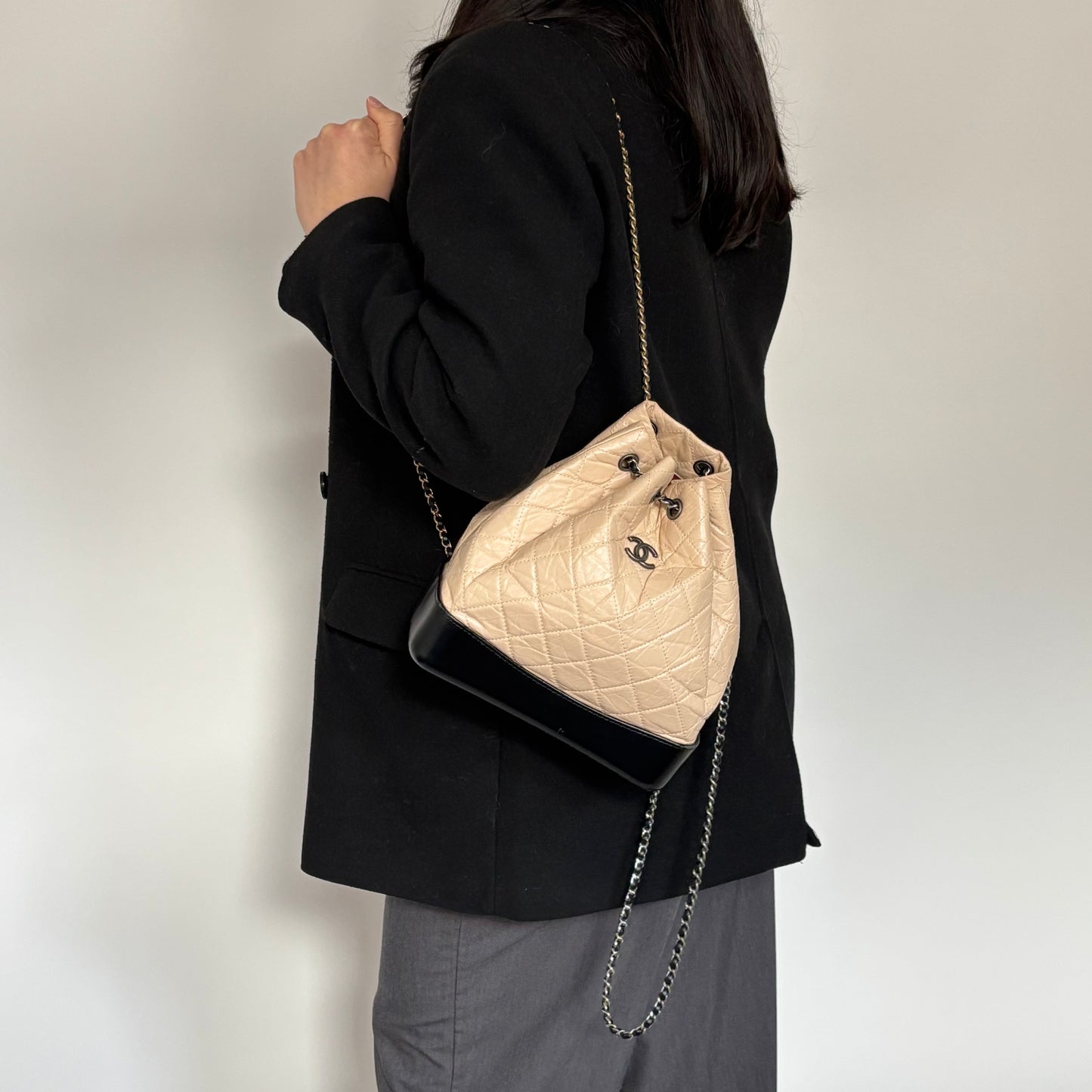 Chanel Beige Aged Calfskin and Black Leather Gabrielle Backpack 2018