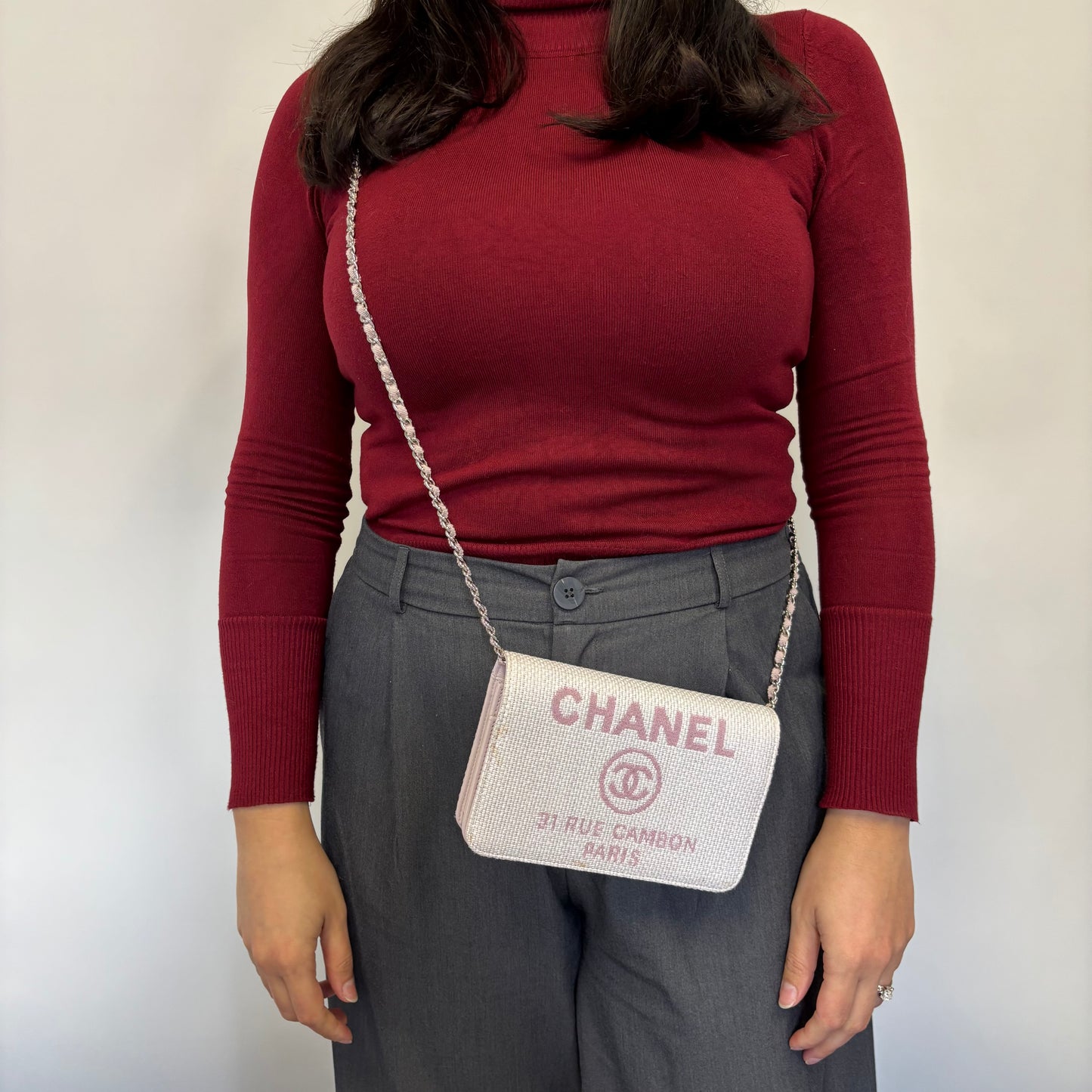 Chanel Wallet On Chain Deauville Pink Canvas SH