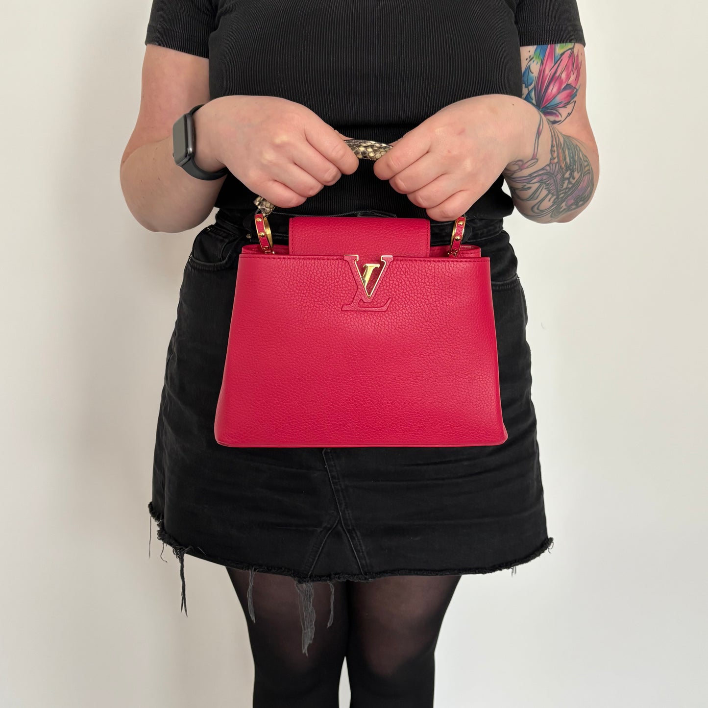 Louis Vuitton Pink Leather and Snake Handle Capucines BB AH4146 - 2016