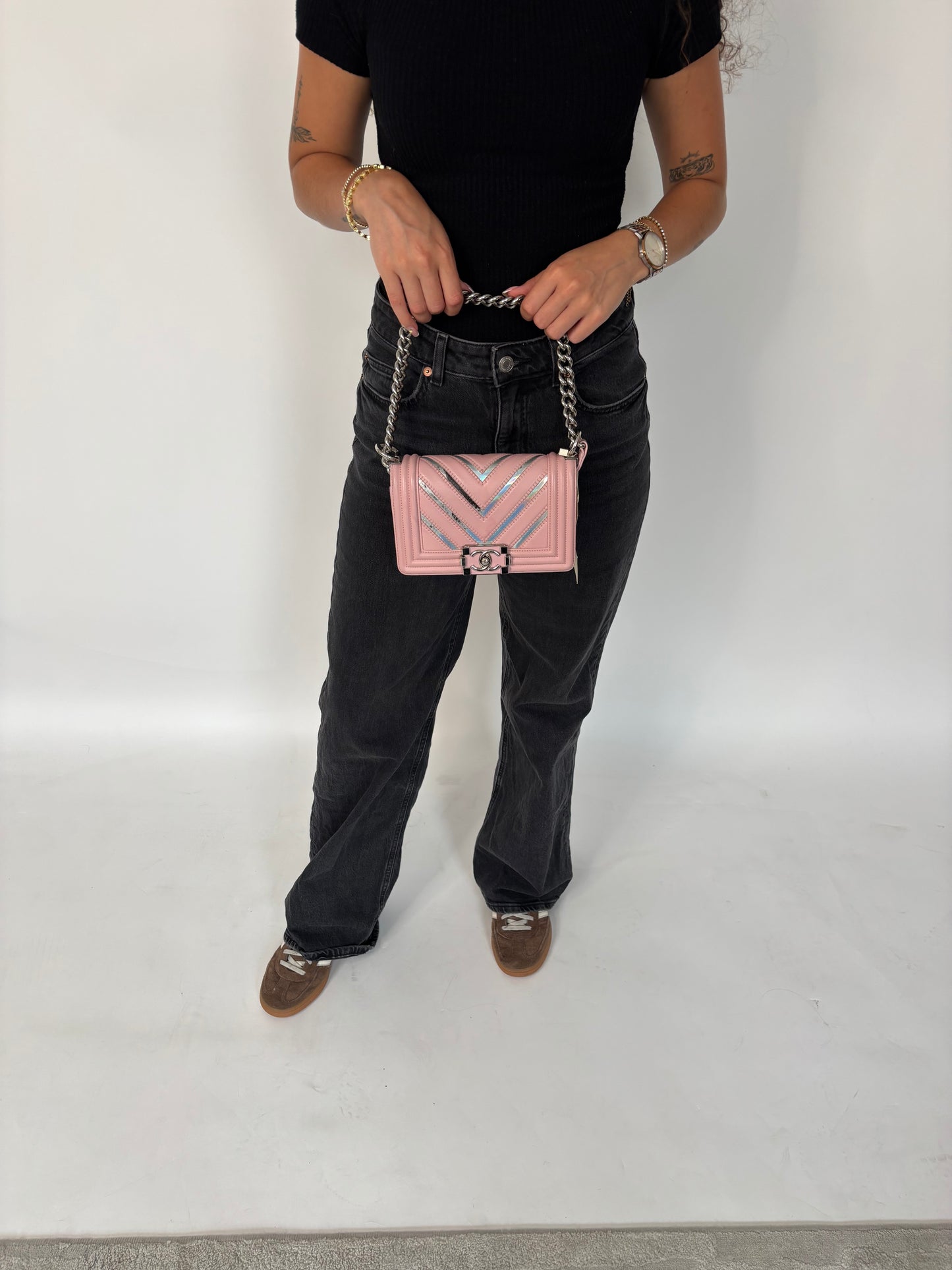 Chanel Boy Bag Small Pink and Iridescent Chevron 2016/17