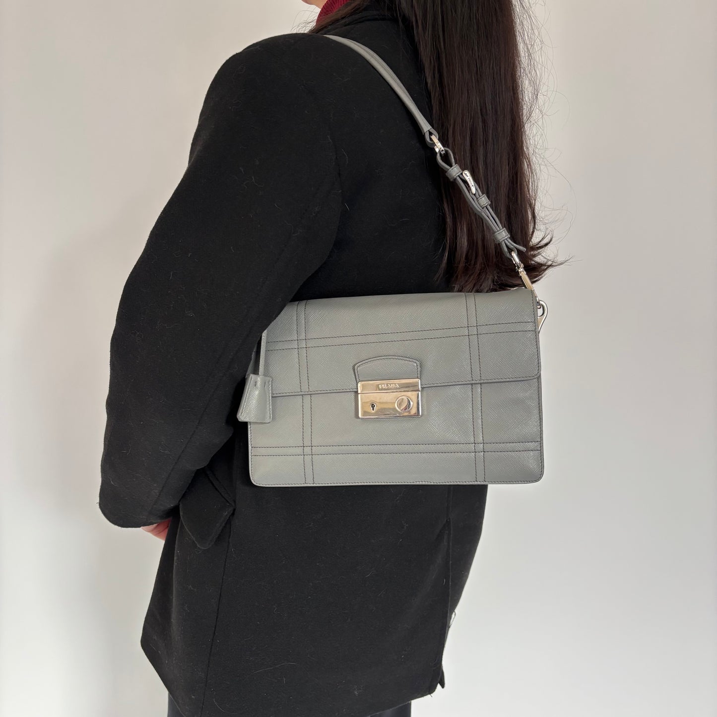 Prada Saffiano Soft Sound Bag Grey