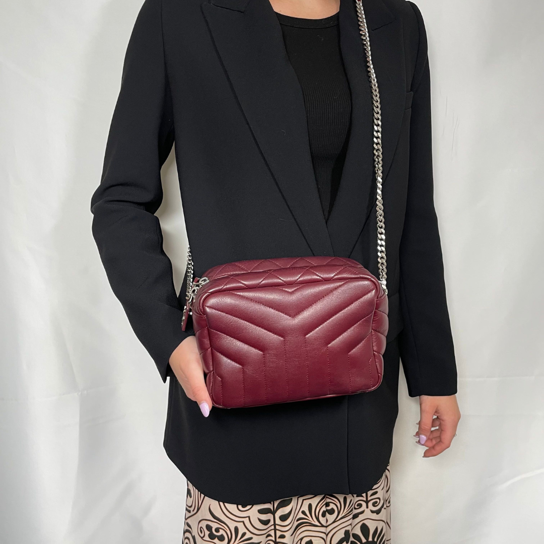 Saint Laurent Burgundy Leather LouLou Bowling Bag