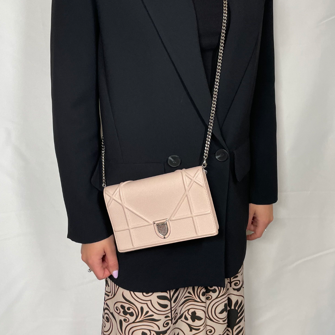 Dior Diorama Nude Wallet On Chain With Silver Hardware