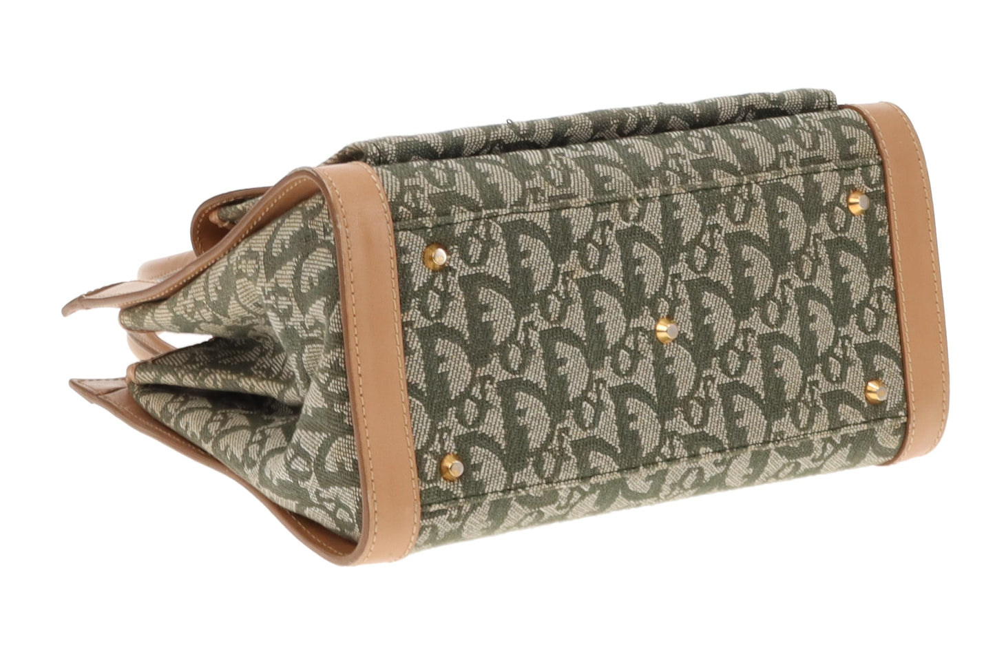 Dior Green Oblique and Tan Leather Vintage Tote Bag 2002