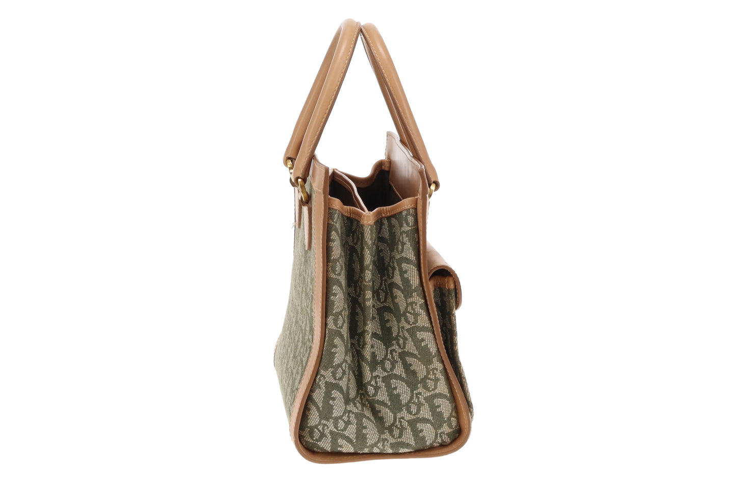 Dior Green Oblique and Tan Leather Vintage Tote Bag 2002