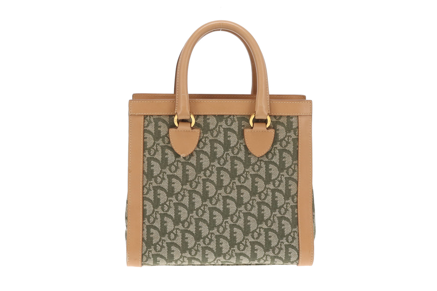 Dior Green Oblique and Tan Leather Vintage Tote Bag 2002