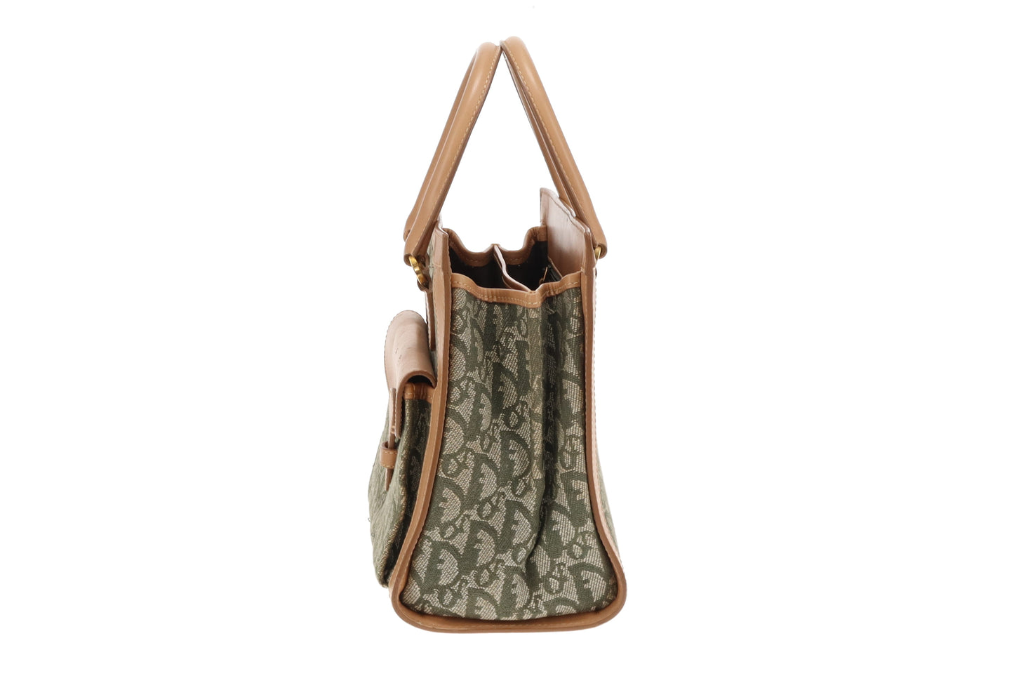 Dior Green Oblique and Tan Leather Vintage Tote Bag 2002