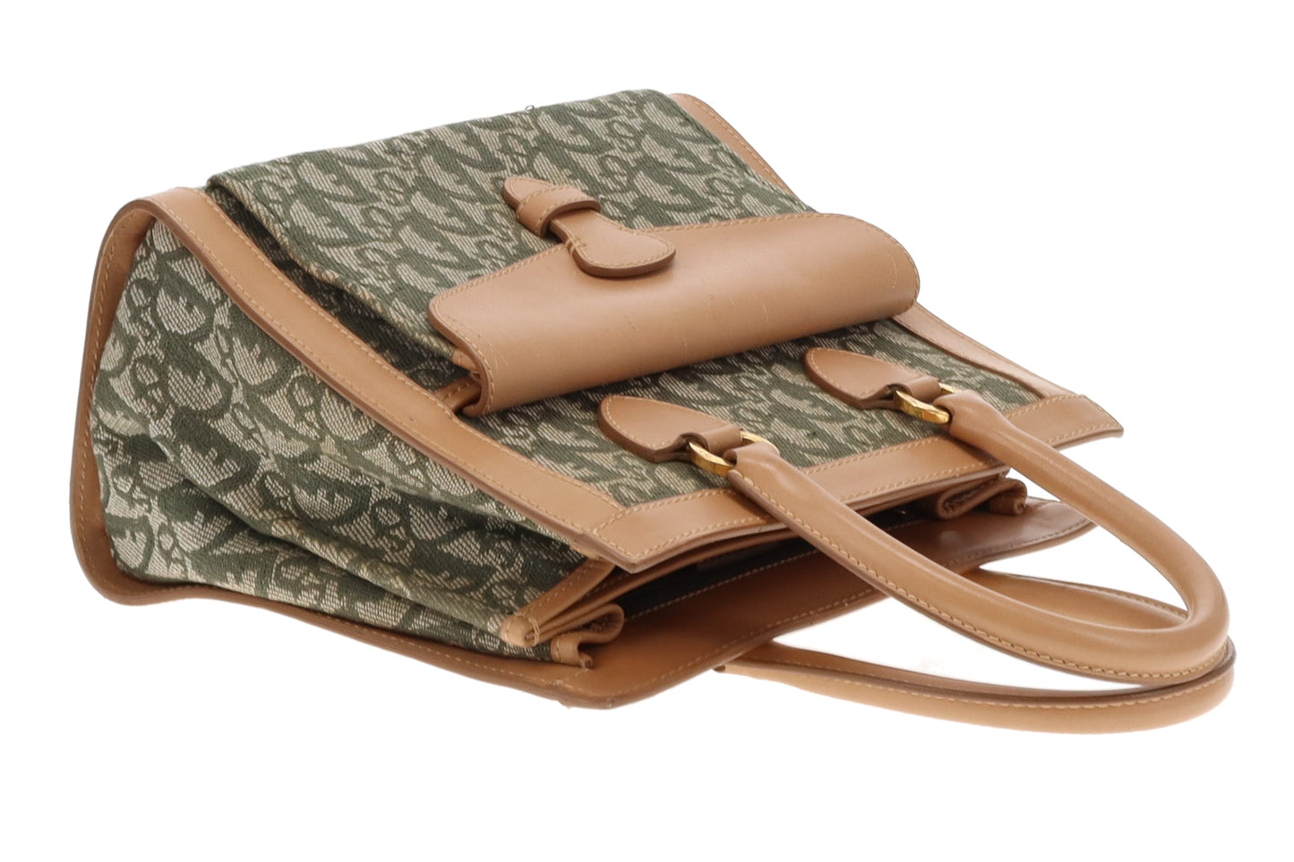Dior Green Oblique and Tan Leather Vintage Tote Bag 2002