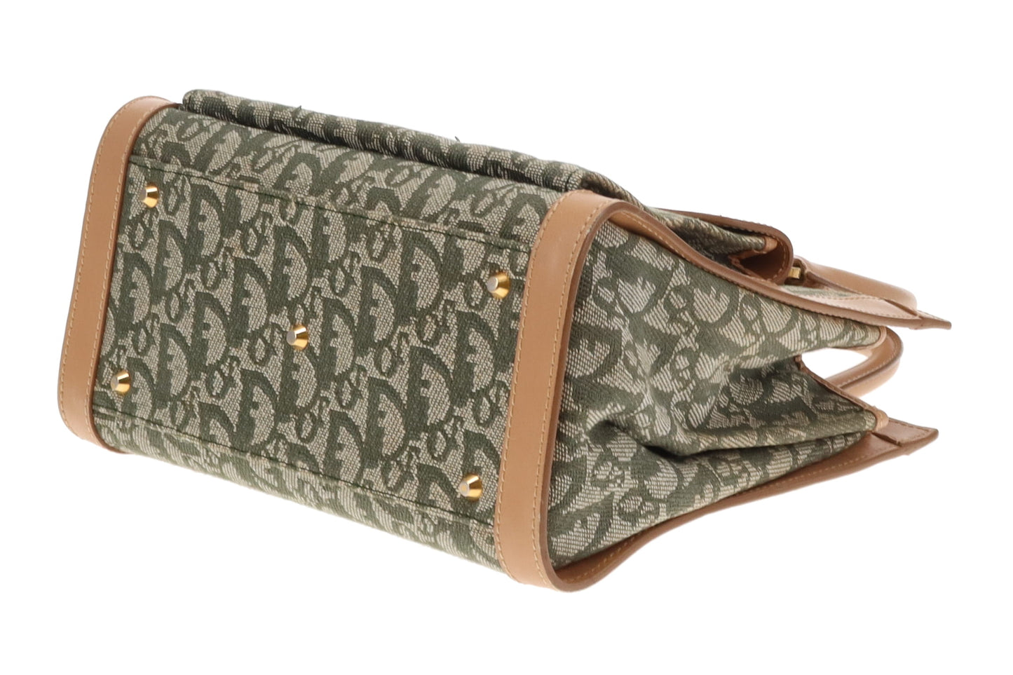 Dior Green Oblique and Tan Leather Vintage Tote Bag 2002