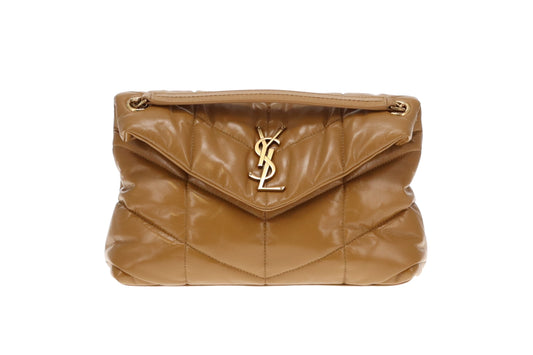 Saint Laurent Puffer Tabac Brown Shiny Leather Small