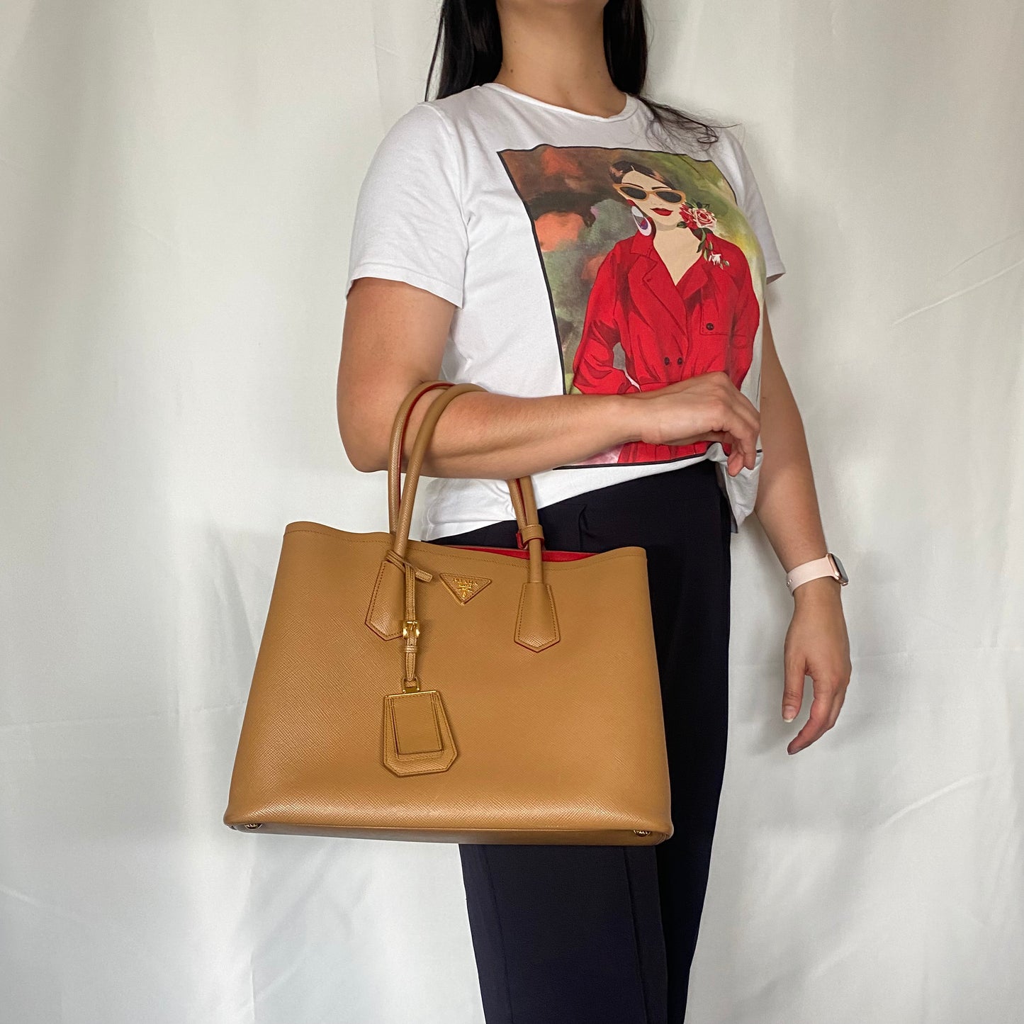 Prada Caramel Saffiano Double Tote
