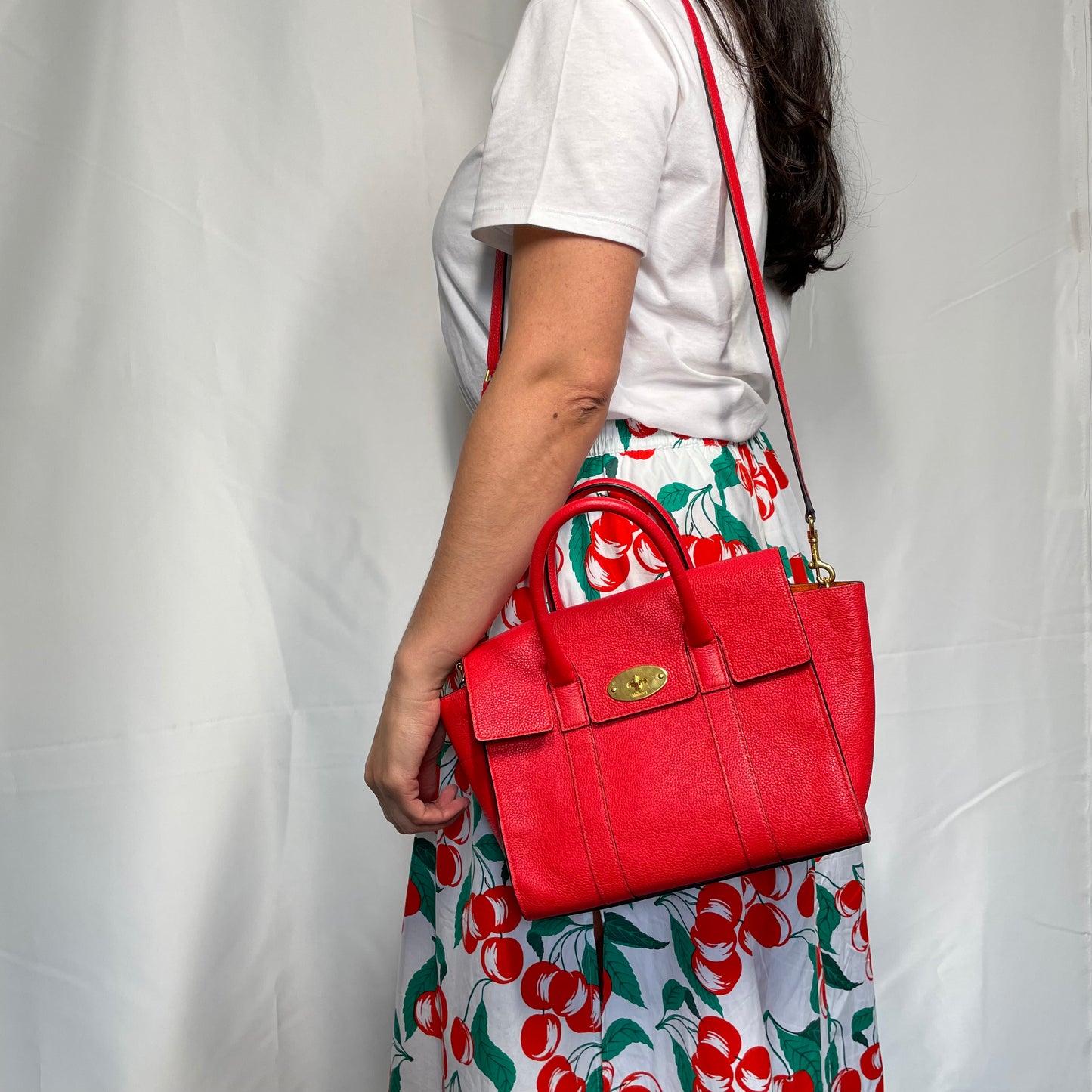 Mulberry Small Bayswater With Strap Poppy Red Grained Leather GH