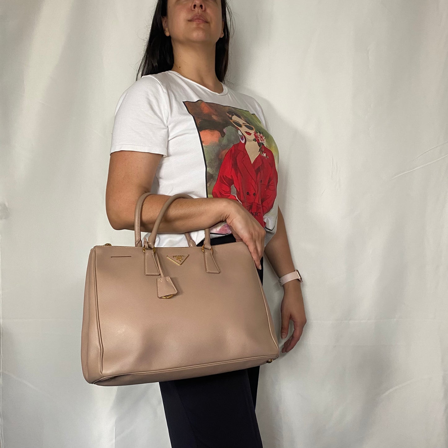 Prada Large Saffiano Cammeo Galleria Tote With Gold Hardware