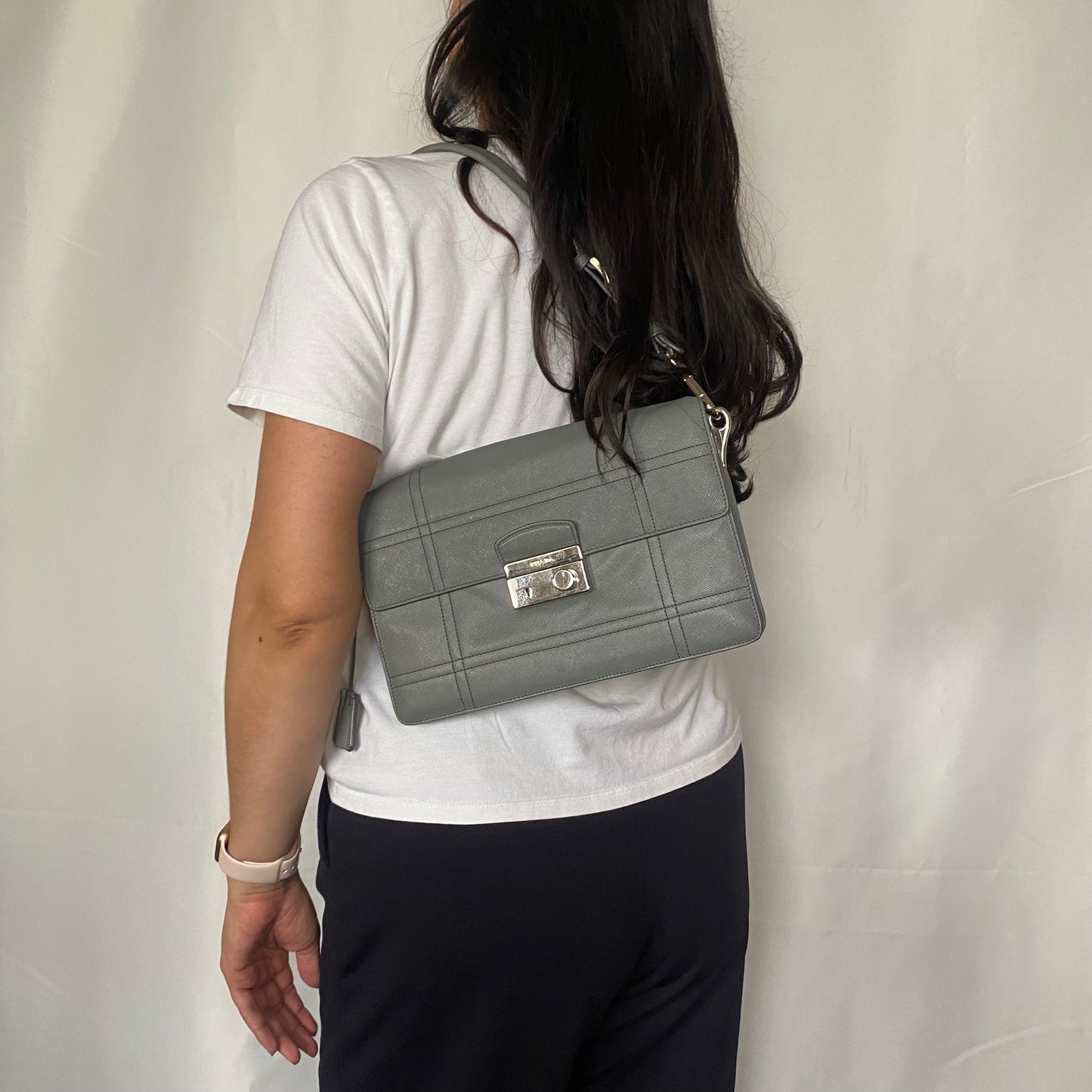 Prada Saffiano Soft Sound Bag Grey