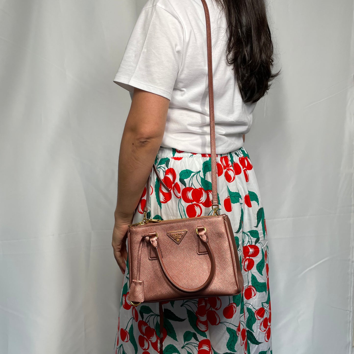 Prada Metallic Pink Saffiano Small Galleria Tote