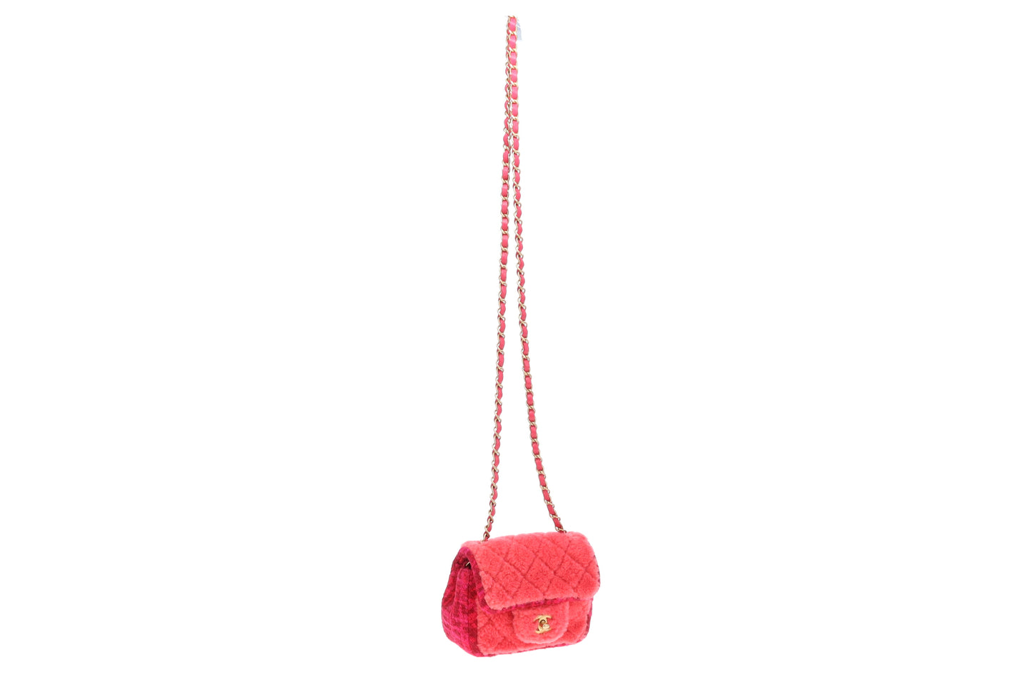 Chanel Classic Mini Square Pink Shearling and Tweed 2020