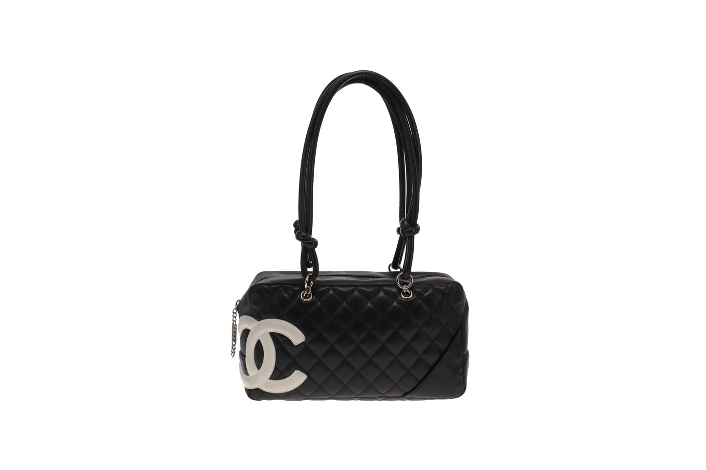 Chanel Cambon Ligne 2006 Quilted White CC On Black Bowling Bag
