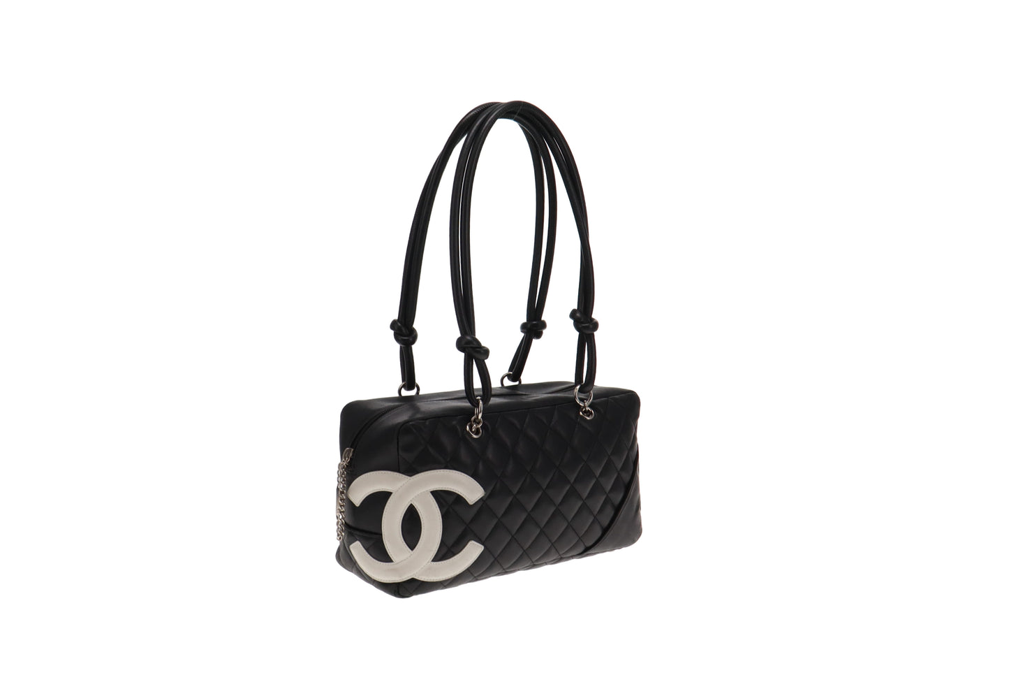 Chanel Cambon Ligne 2006 Quilted White CC On Black Bowling Bag