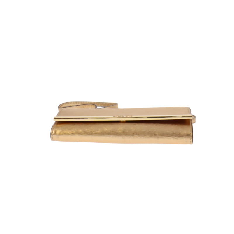 Michael Kors Gold Textured Leather Clutch On Strap GH