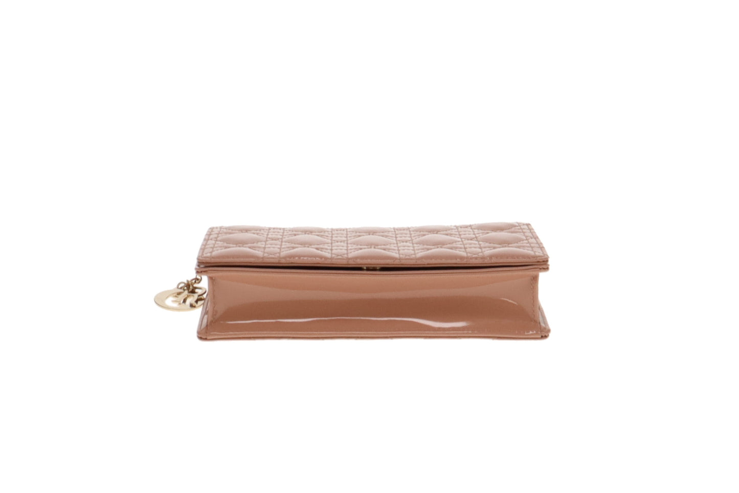 Dior Rose Des Vents Patent Lady Dior Pouch With Chain