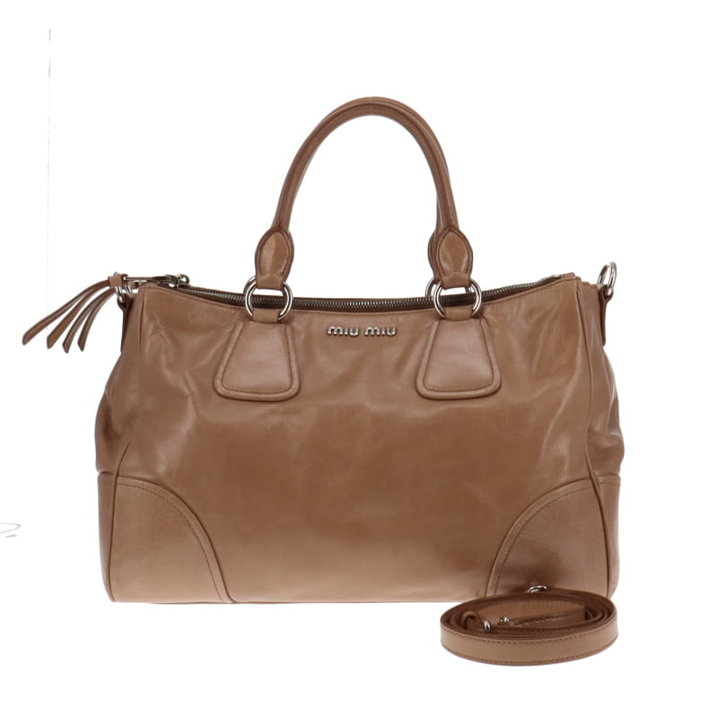 Miu Miu Vitello Shine Beige Double Zip Tote With Strap