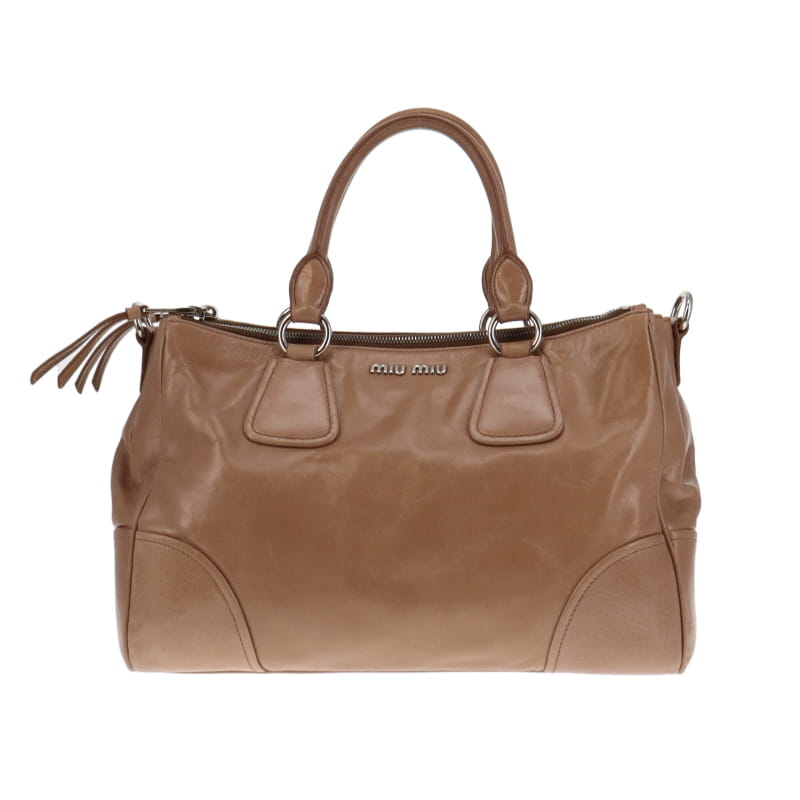 Miu Miu Vitello Shine Beige Double Zip Tote With Strap