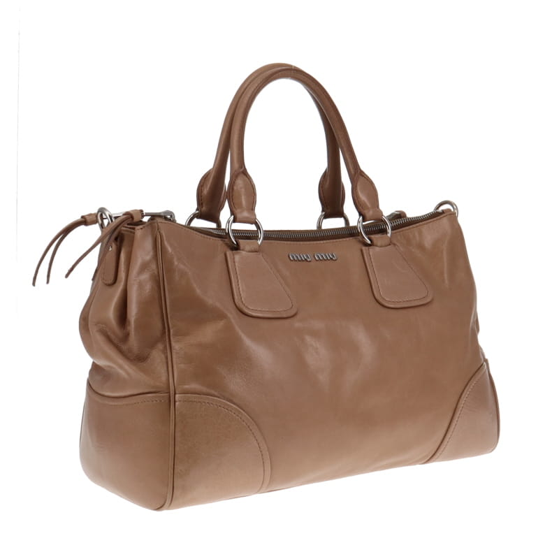 Miu Miu Vitello Shine Beige Double Zip Tote With Strap