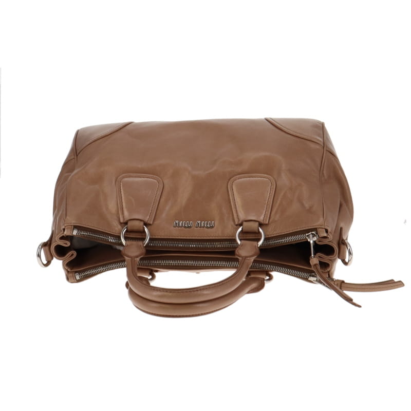 Miu Miu Vitello Shine Beige Double Zip Tote With Strap