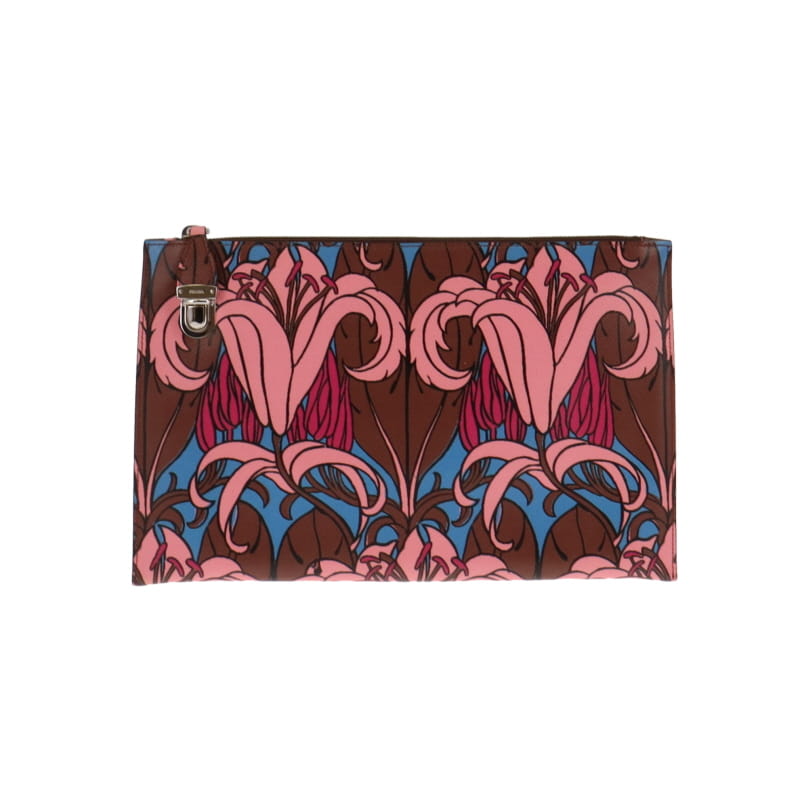 Prada Pink/Blue Saffiano Stampa Zip Lock Clutch