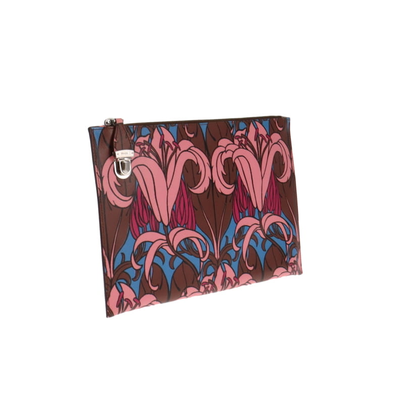 Prada Pink/Blue Saffiano Stampa Zip Lock Clutch