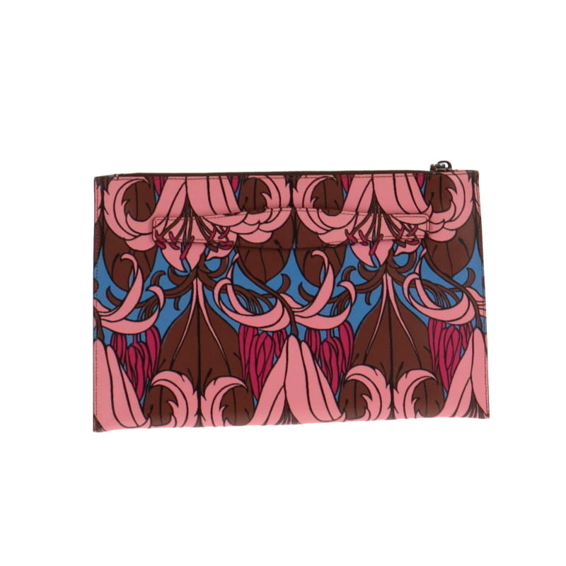 Prada Pink/Blue Saffiano Stampa Zip Lock Clutch