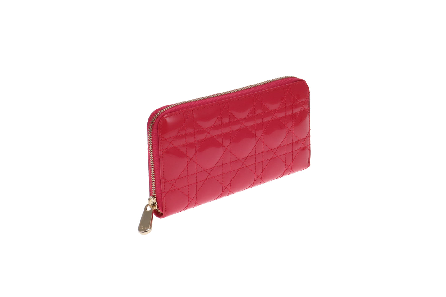 Dior Pink Patent Cannage lady Dior Zip Around Wallet (Missing Charms)